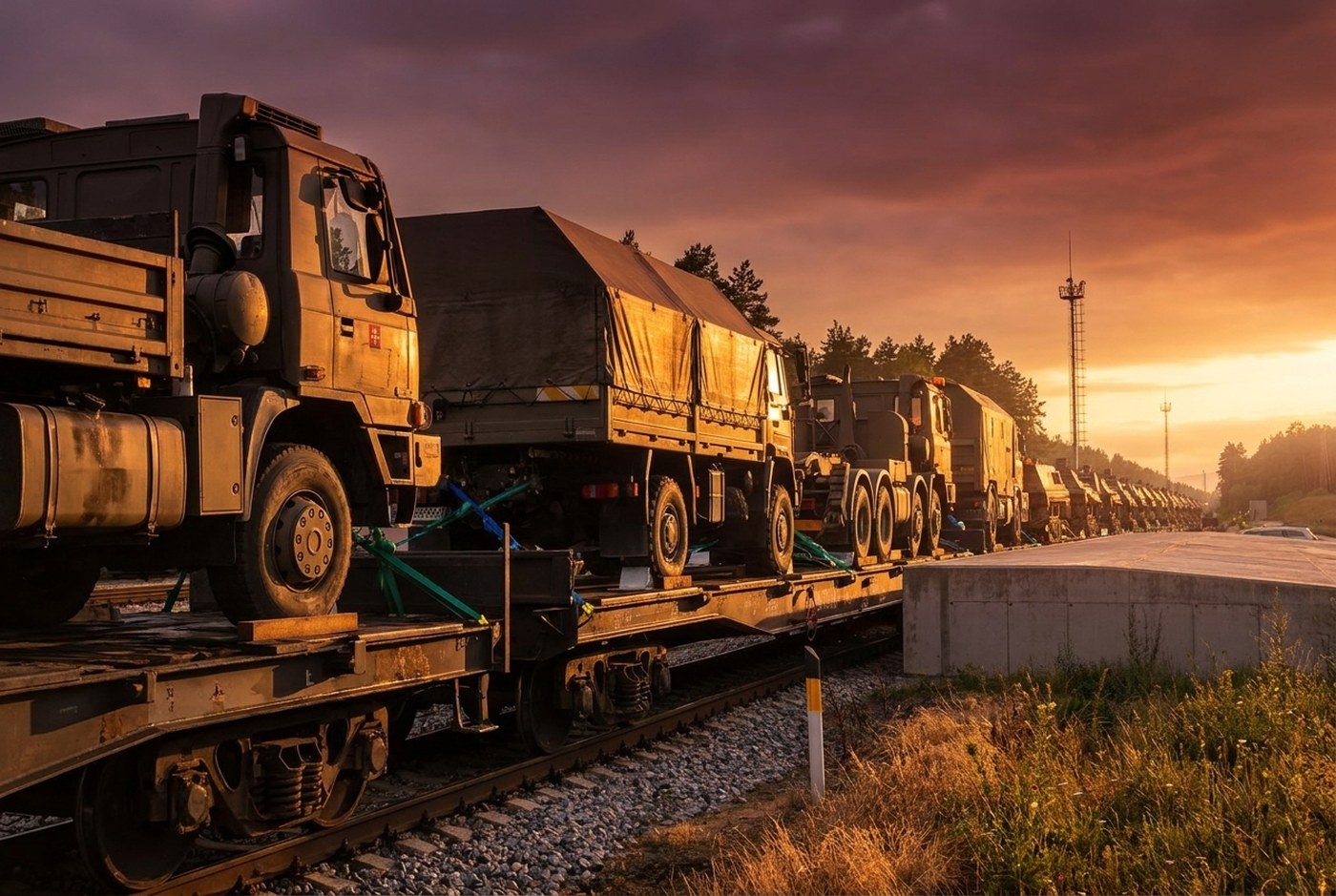 Special Projects & Defense — military vehicles on railway flatcars