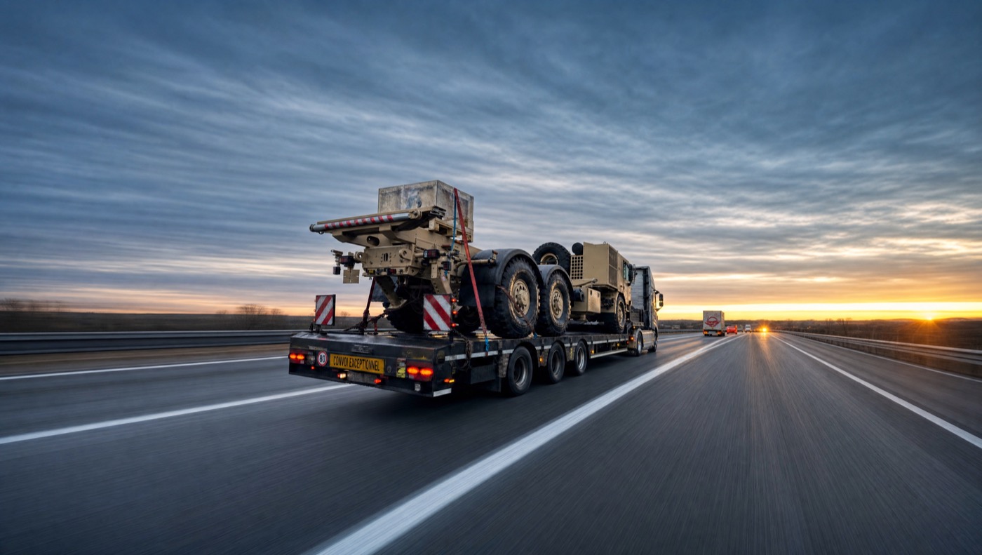 Defense transport — defence convoy at sunset